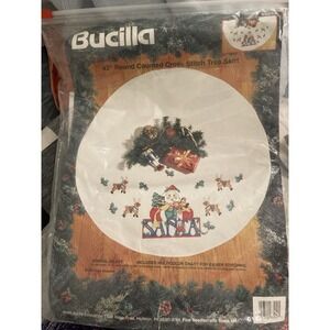 Bucilla Counted Cross Stitch Christmas Tree Skirt 42" Round Armful of Joy #83242